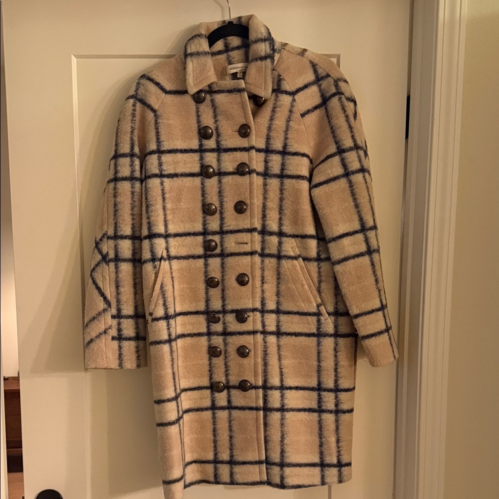Rebecca Minkoff Cream and Blue Plaid Pea Coat